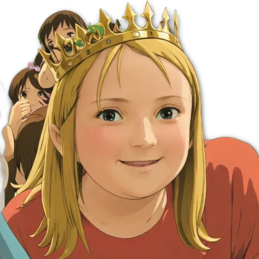 A girl wearing a crown is looking at the camera.