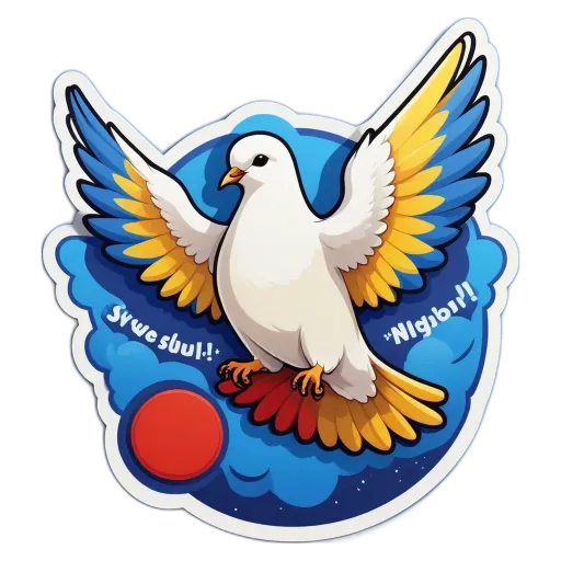 A cartoon depiction of a dove taking flight with a red circle surrounding it.