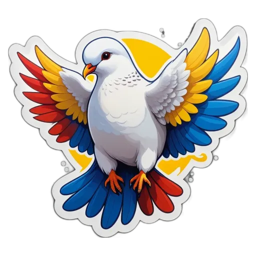 A sticker of a dove taking flight from a black background.