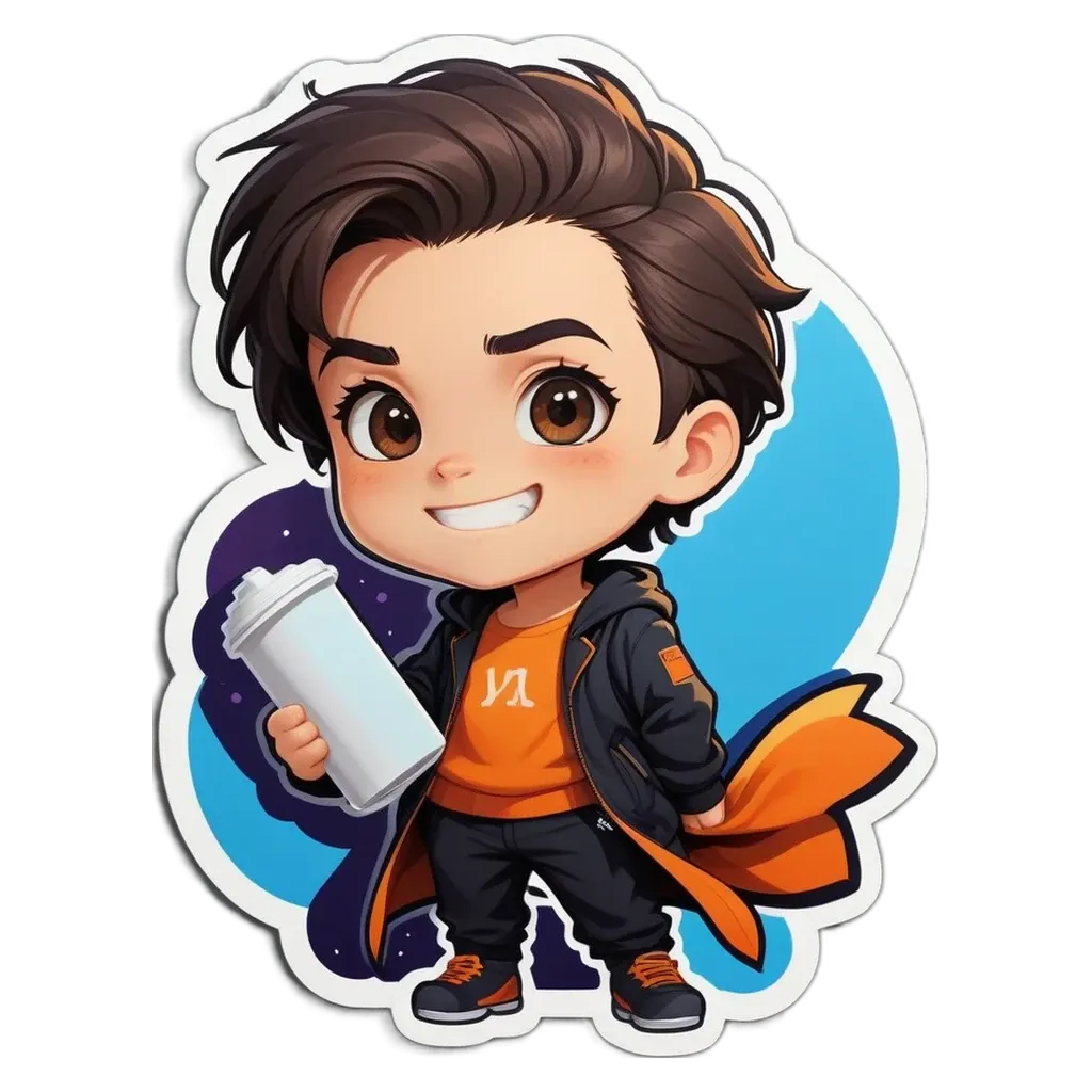 A boy in a cartoon character drinking from a cup.