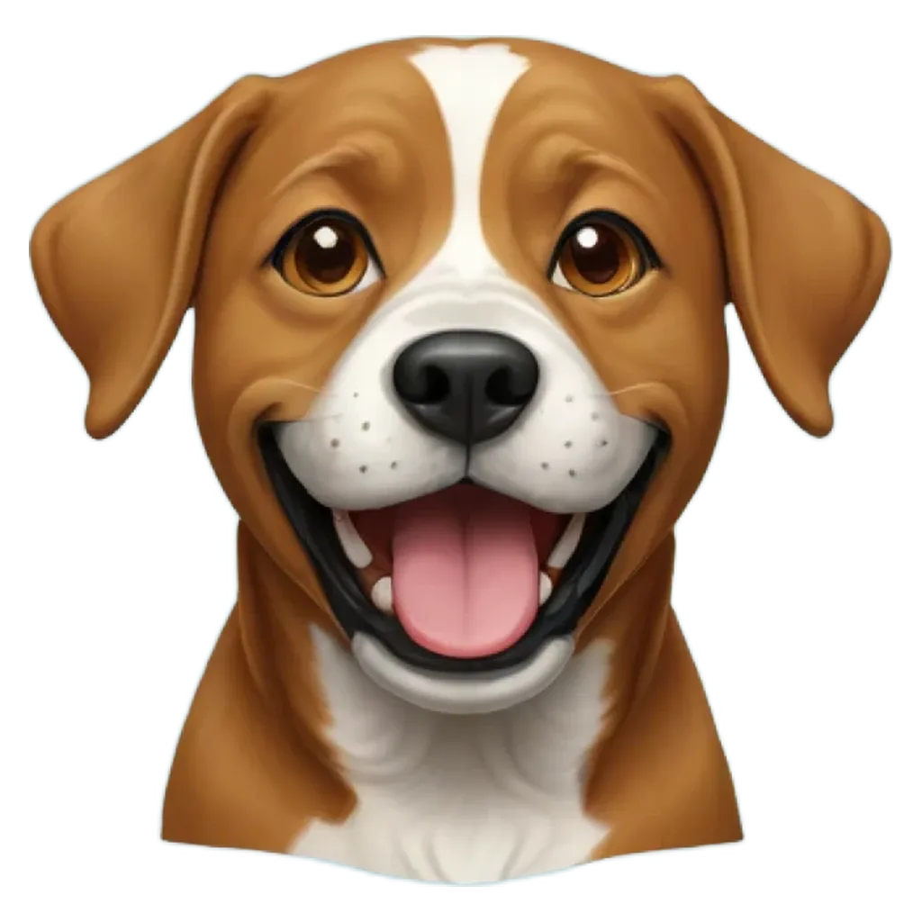 A dog with a black nose and a pink tongue.