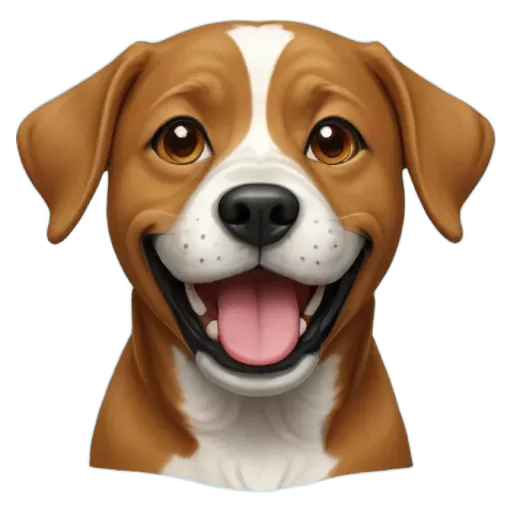 A dog with a black nose and a pink tongue.