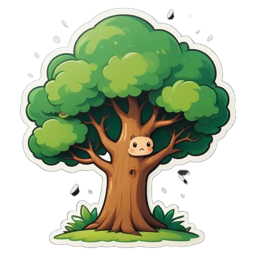 A sticker of a tree that a animal is in the tree.