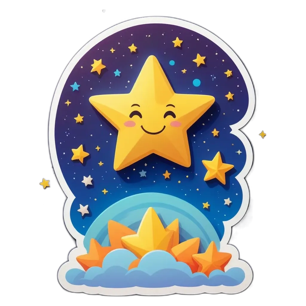A star that is on a sticker of the night sky.