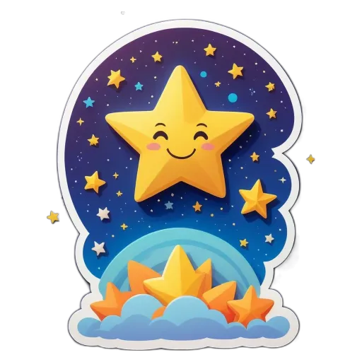 A star that is on a sticker of the night sky.