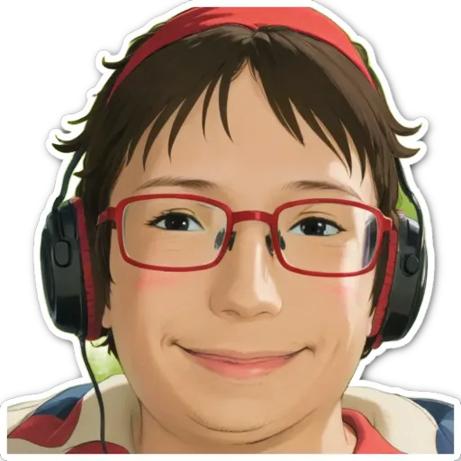 A boy wearing headphones and glasses.