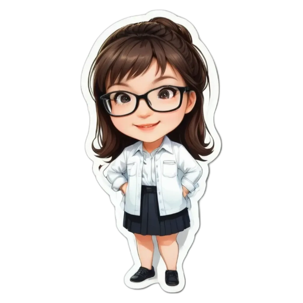 A girl wearing glasses and a white shirt.