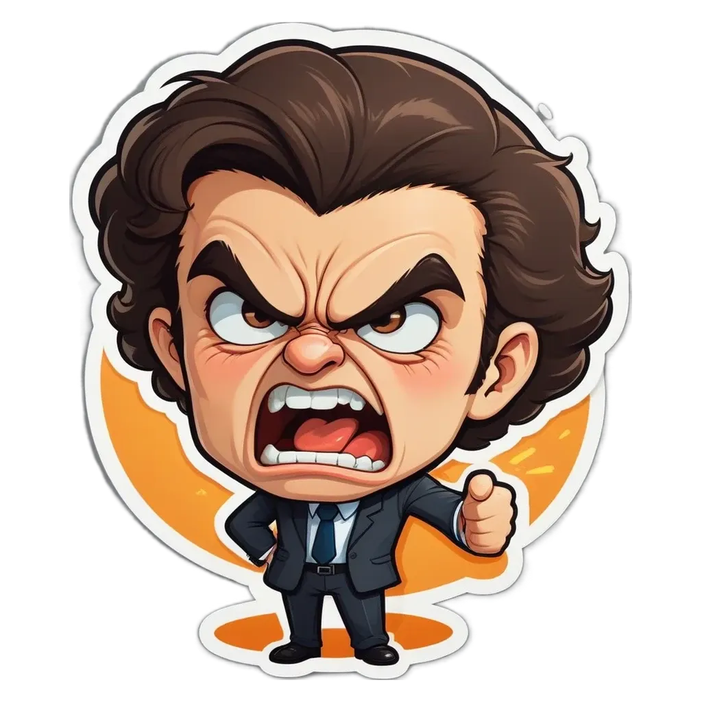 A man with a character on a sticker that is angry.