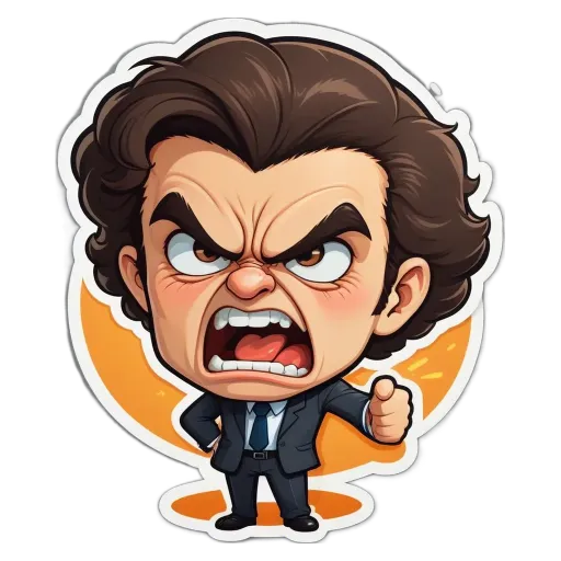 A man with a character on a sticker that is angry.