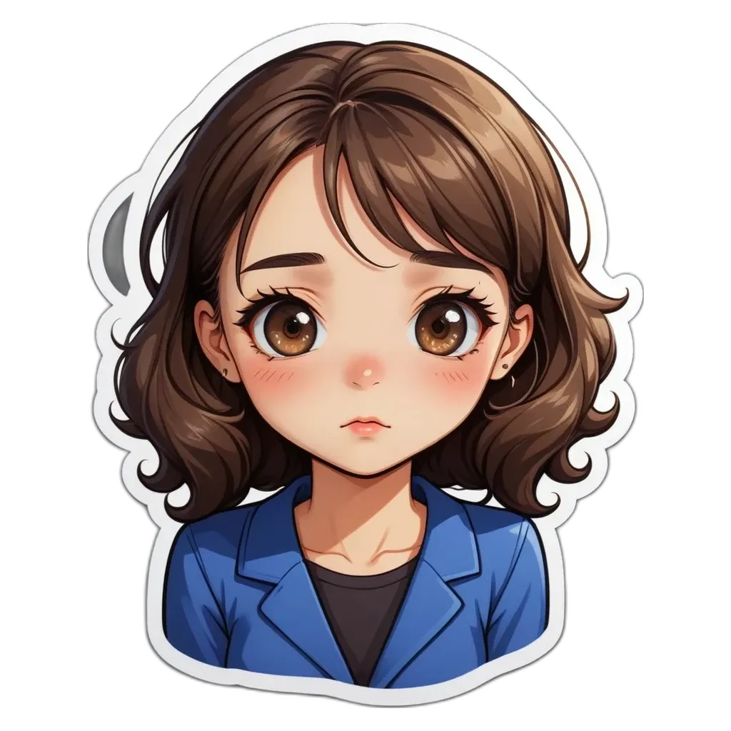 A sticker of a girl with brown hair.