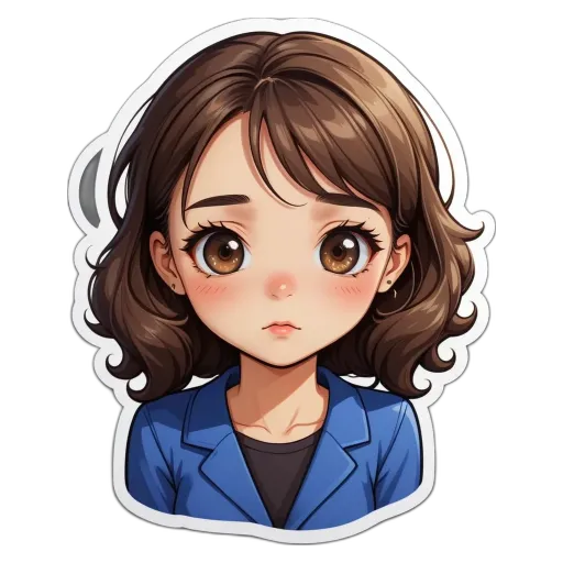 A sticker of a girl with brown hair.