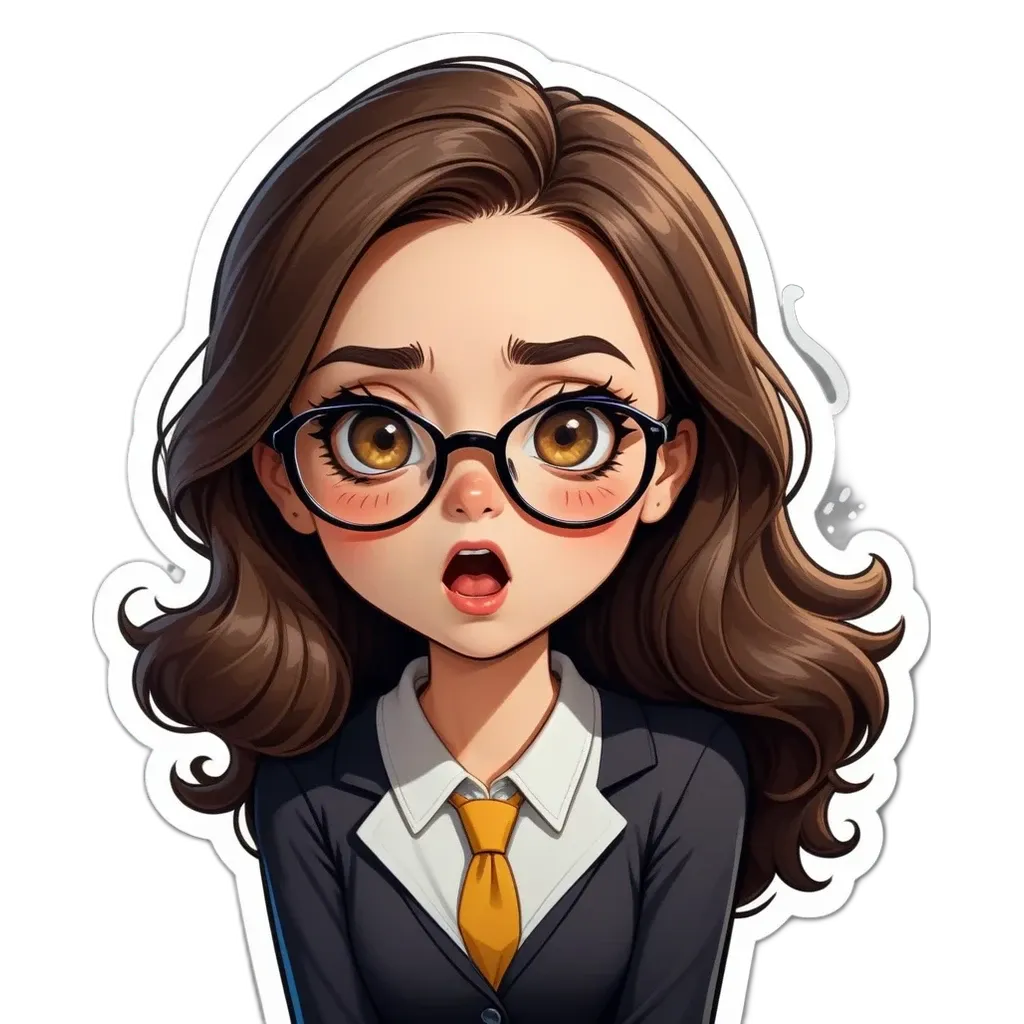 A girl wearing glasses and a tie sticker.