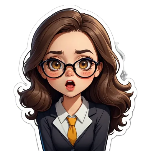 A girl wearing glasses and a tie sticker.