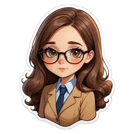 A girl with glasses that is on a sticker.
