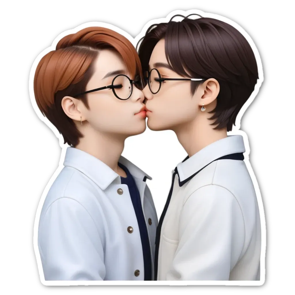 A kissing picture of two boys wearing glasses.