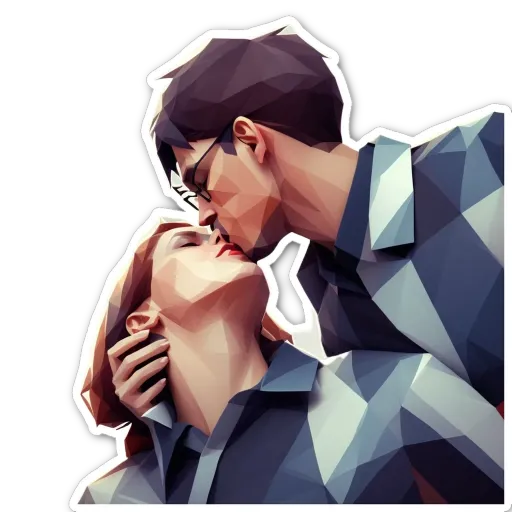 A kissing polygon sticker of a man and woman.