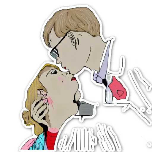 A kissing couple in a black and white picture.