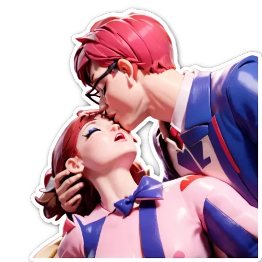 A kissing couple in a cartoonish style.
