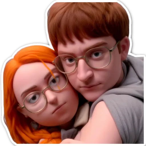 Two people hugging each other in glasses.