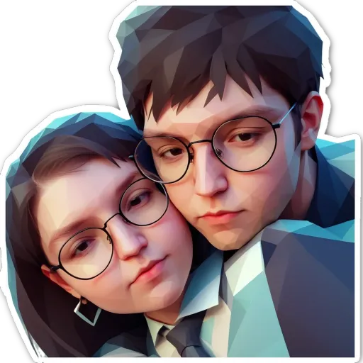 A boy and girl wearing glasses are hugging.