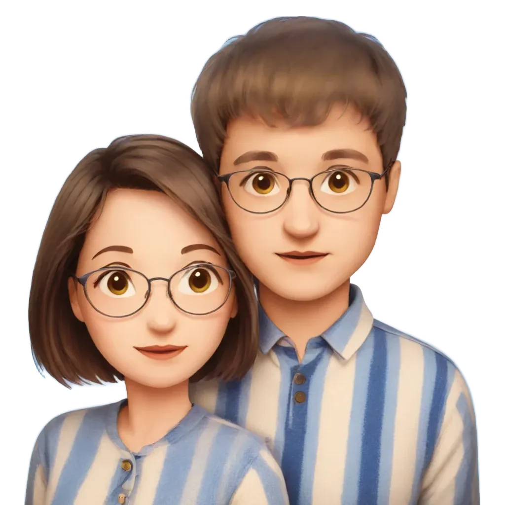 Two people wearing glasses are standing next to each other.