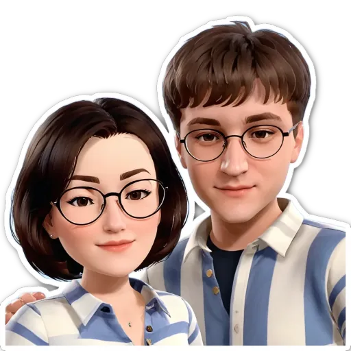 A boy and girl in glasses are on a black background.