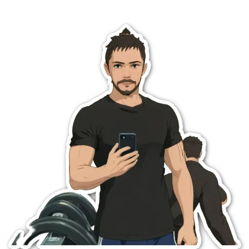 A man is lifting weights and taking a picture of himself.