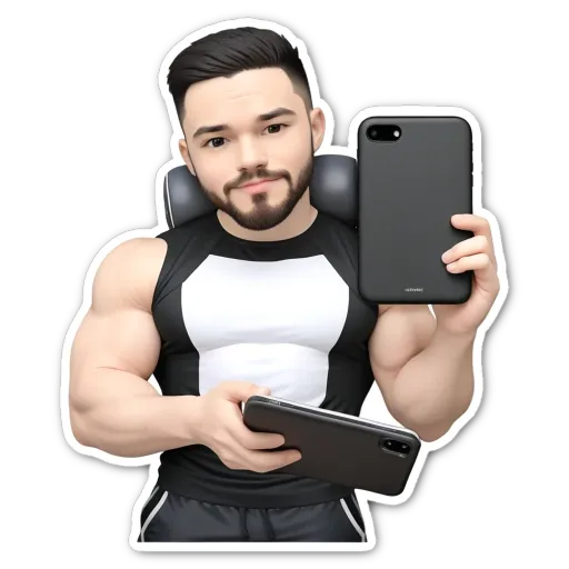 A man with muscle strains holding two cell phones.