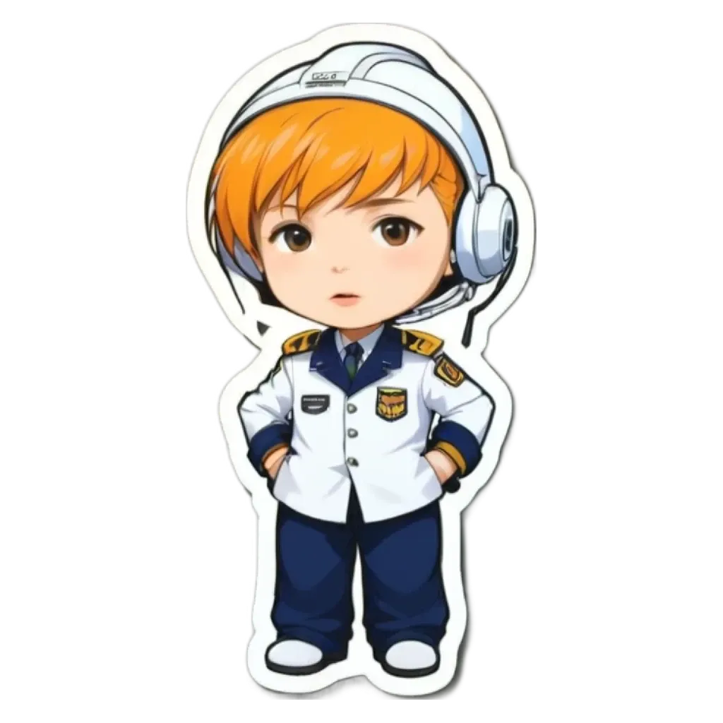 A boy is wearing the hat and uniform of a pilot.