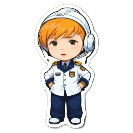 A boy is wearing the hat and uniform of a pilot.