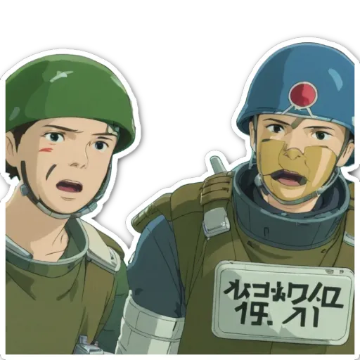 A military man and a civilian man in green and gray uniforms.