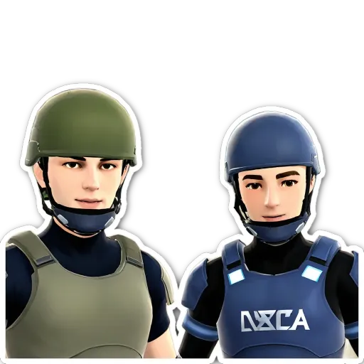 A sticker of two men in military uniforms with the word NCA on the right.