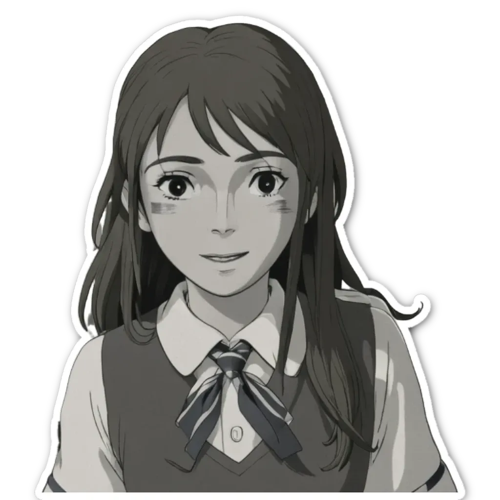 A sticker of a girl that is wearing a uniform.