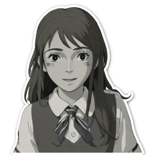 A sticker of a girl that is wearing a uniform.