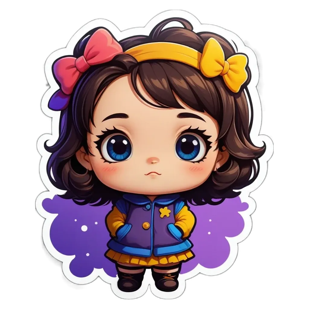 A girl with a bow in her hair is looking down.