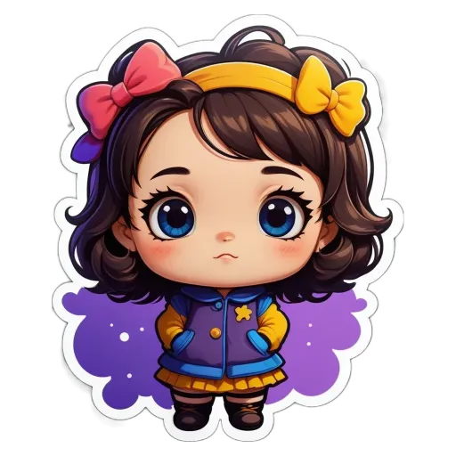 A girl with a bow in her hair is looking down.