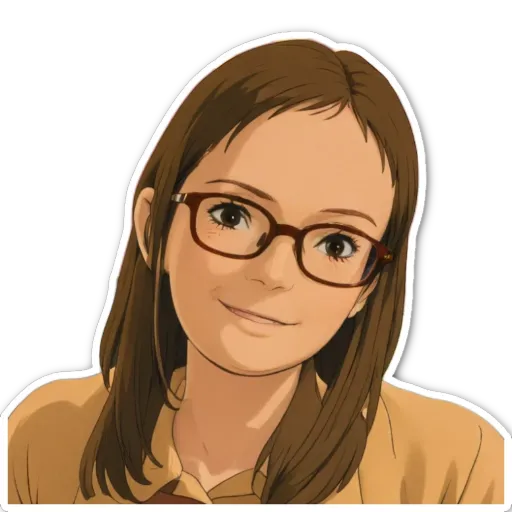 A girl wearing glasses is smiling at the camera.