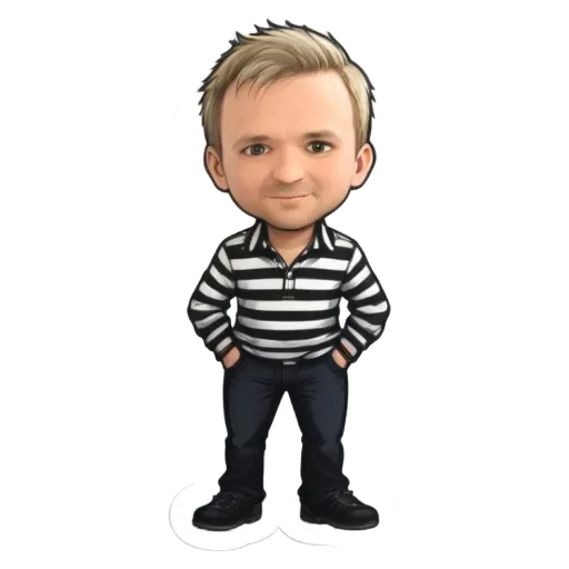 A cartoon character standing with his hands on his hips.