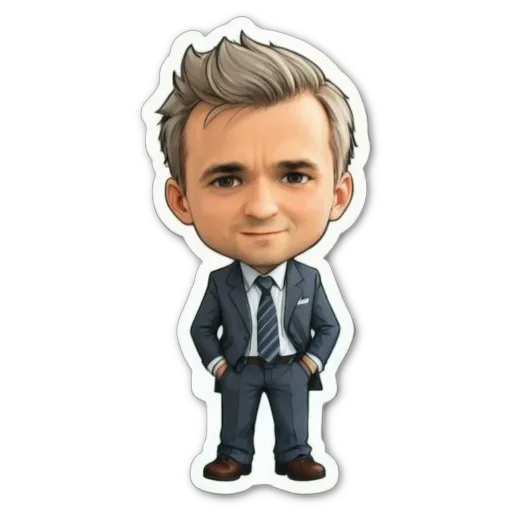 A cartoon depiction of a man in a suit and tie.
