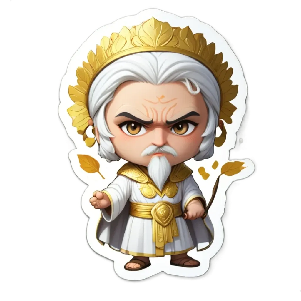 A small gold and white cartoon character is holding a sword.