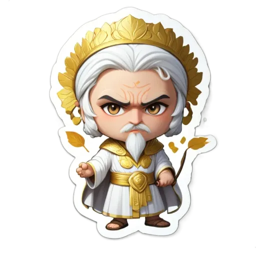 A small gold and white cartoon character is holding a sword.