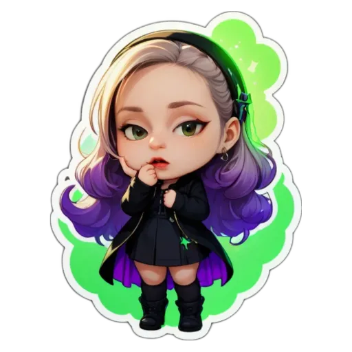A girl with purple hair and a black jacket.
