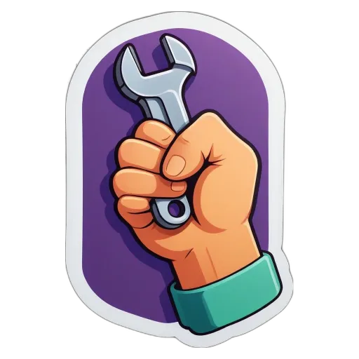 A cartoon depiction of a wrench being held up with a hand.