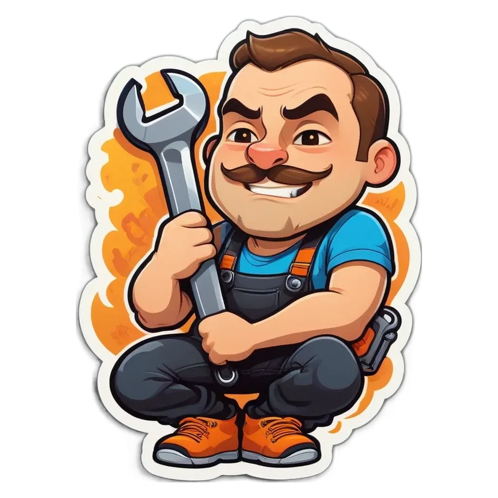 A cartoon depiction of a man with a wrench.