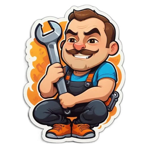 A cartoon depiction of a man with a wrench.