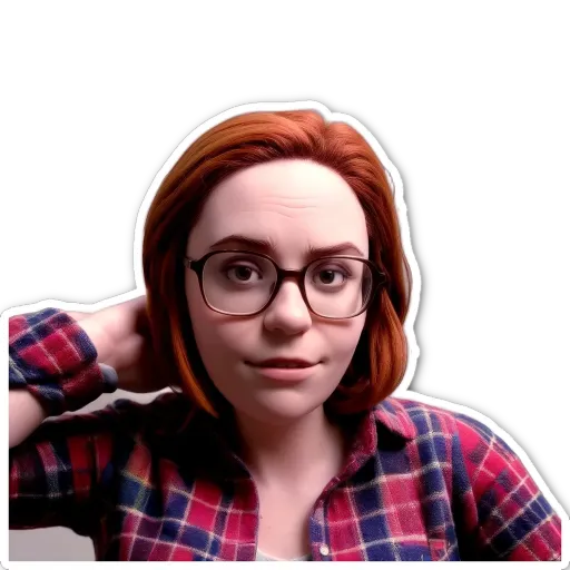 A girl wearing glasses and a red shirt.