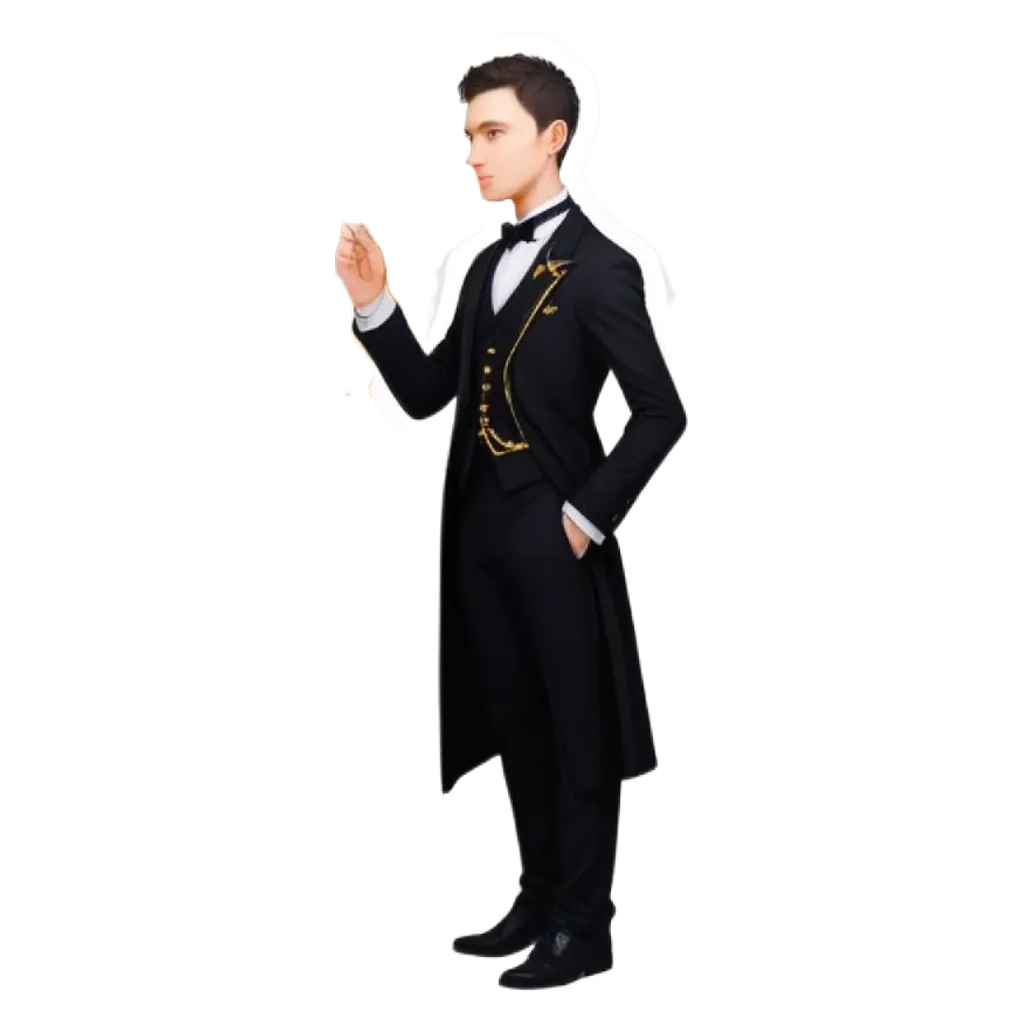 A man holding a tie is wearing a black tuxedo.
