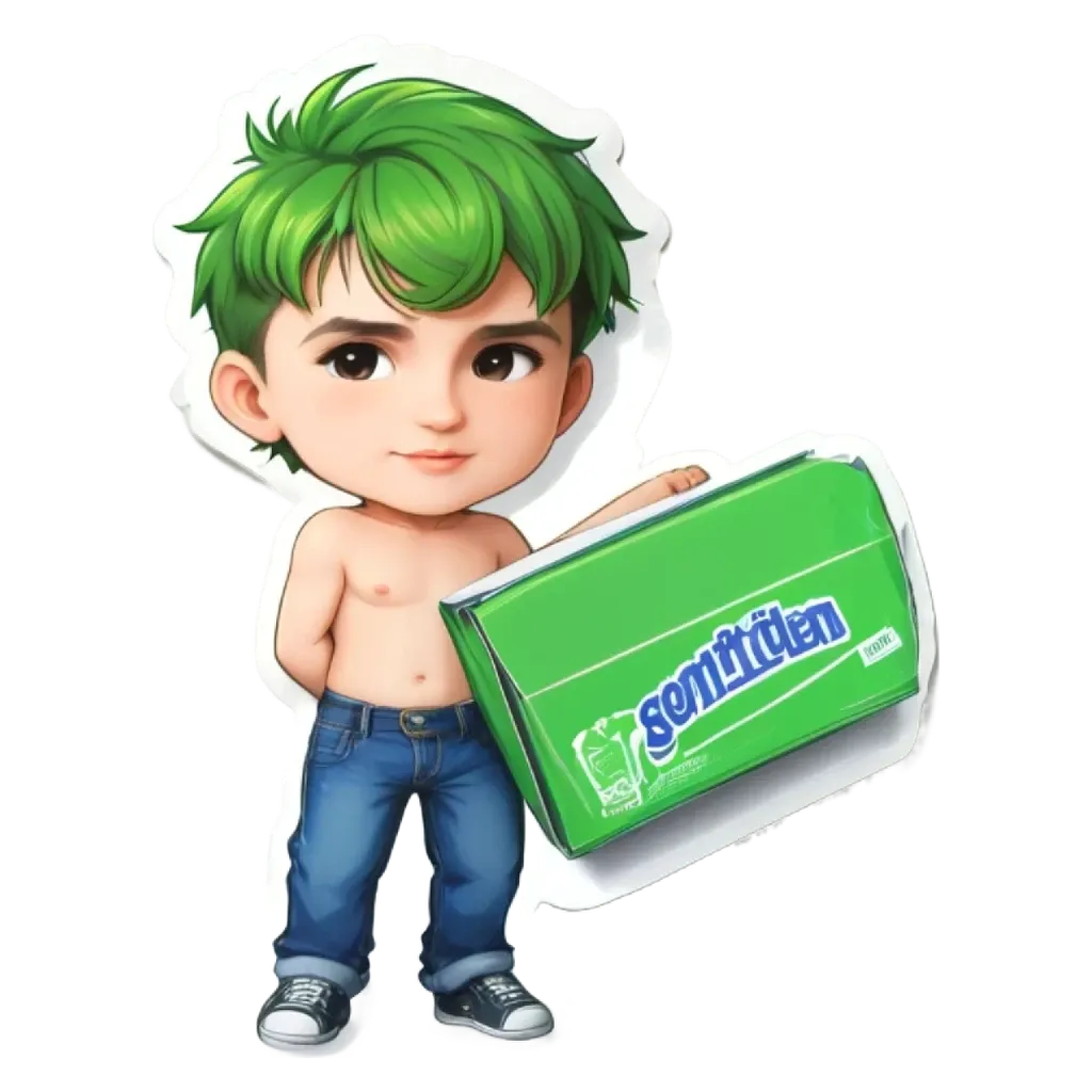 A cartoon boy holding a box of Gintigren.