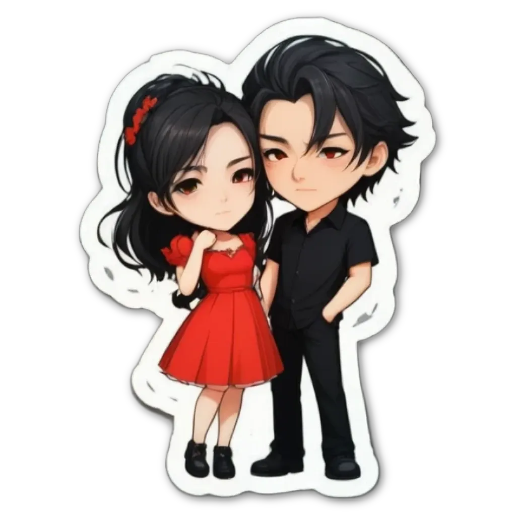 A boy and girl anime characters as stickers.