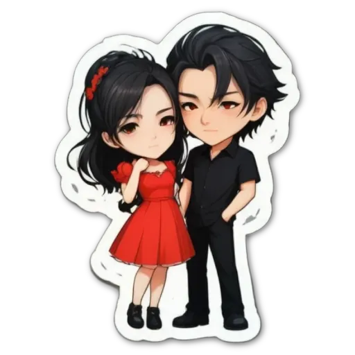 A boy and girl anime characters as stickers.